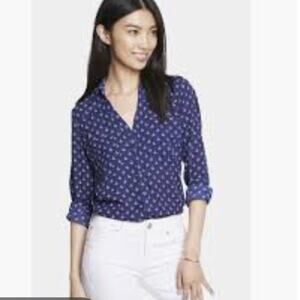 Express Women's Blouse Top Portofino Shirt Nautical Anchors XS Blue White
